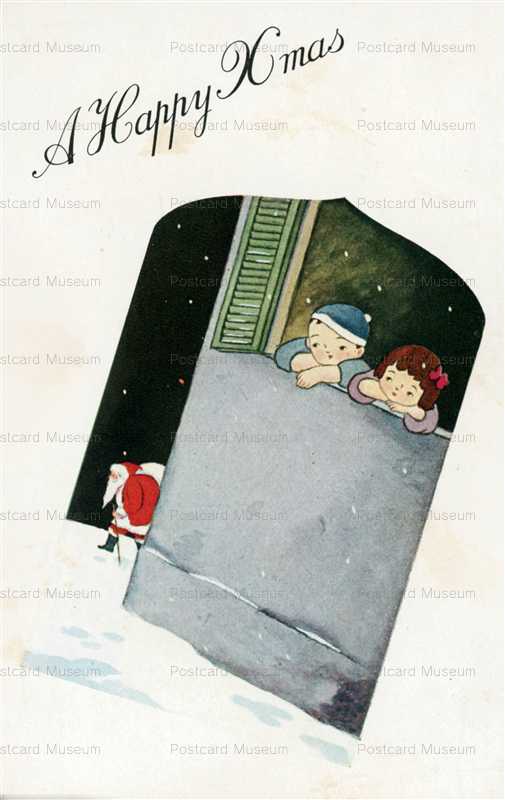 wr520-クリスマス サンタクロース 窓辺の子供　　